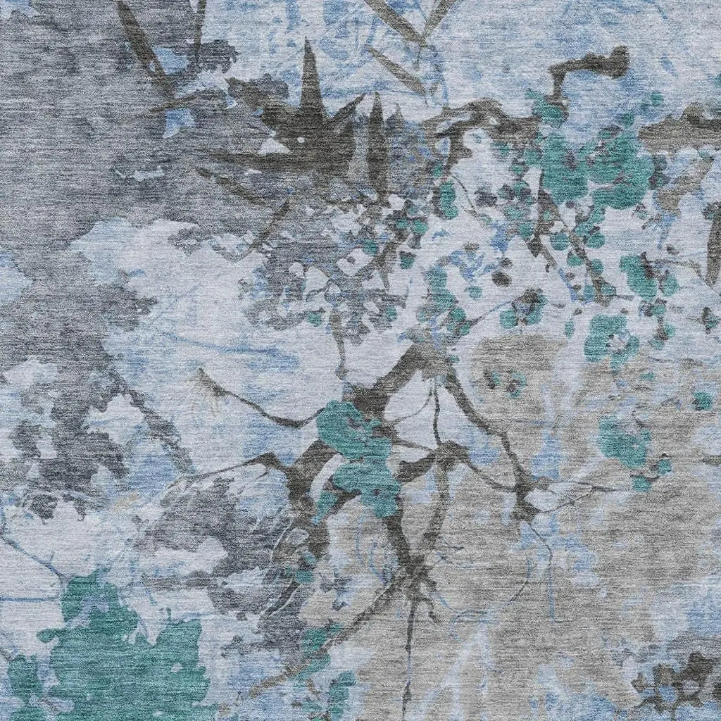 5' X 8' Blue And Gray Abstract Washable Indoor Outdoor Area Rug Homeroots Outdoor