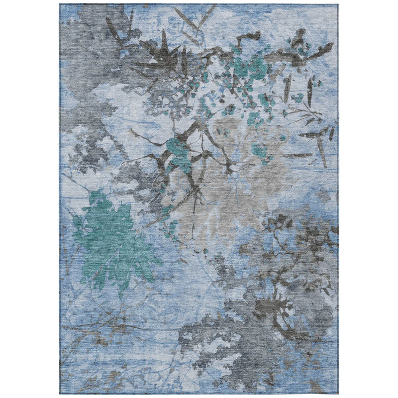 5' X 8' Blue And Gray Abstract Washable Indoor Outdoor Area Rug Homeroots Outdoor