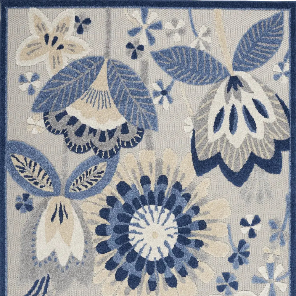 5' X 8' Blue And Gray Floral Indoor Outdoor Area Rug Homeroots Outdoor