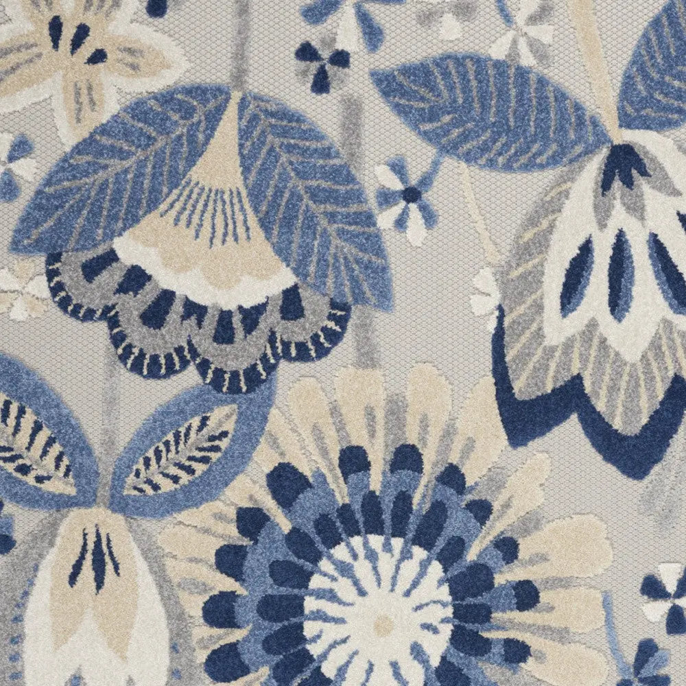 5' X 8' Blue And Gray Floral Indoor Outdoor Area Rug Homeroots Outdoor