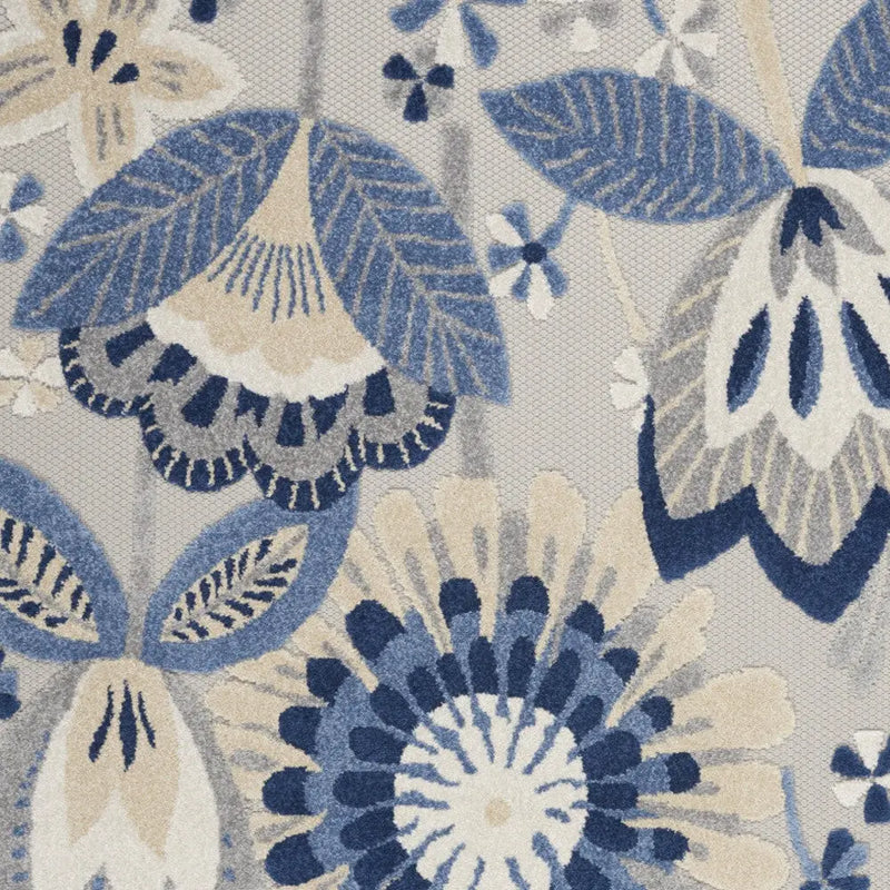 5' X 8' Blue And Gray Floral Indoor Outdoor Area Rug Homeroots Outdoor