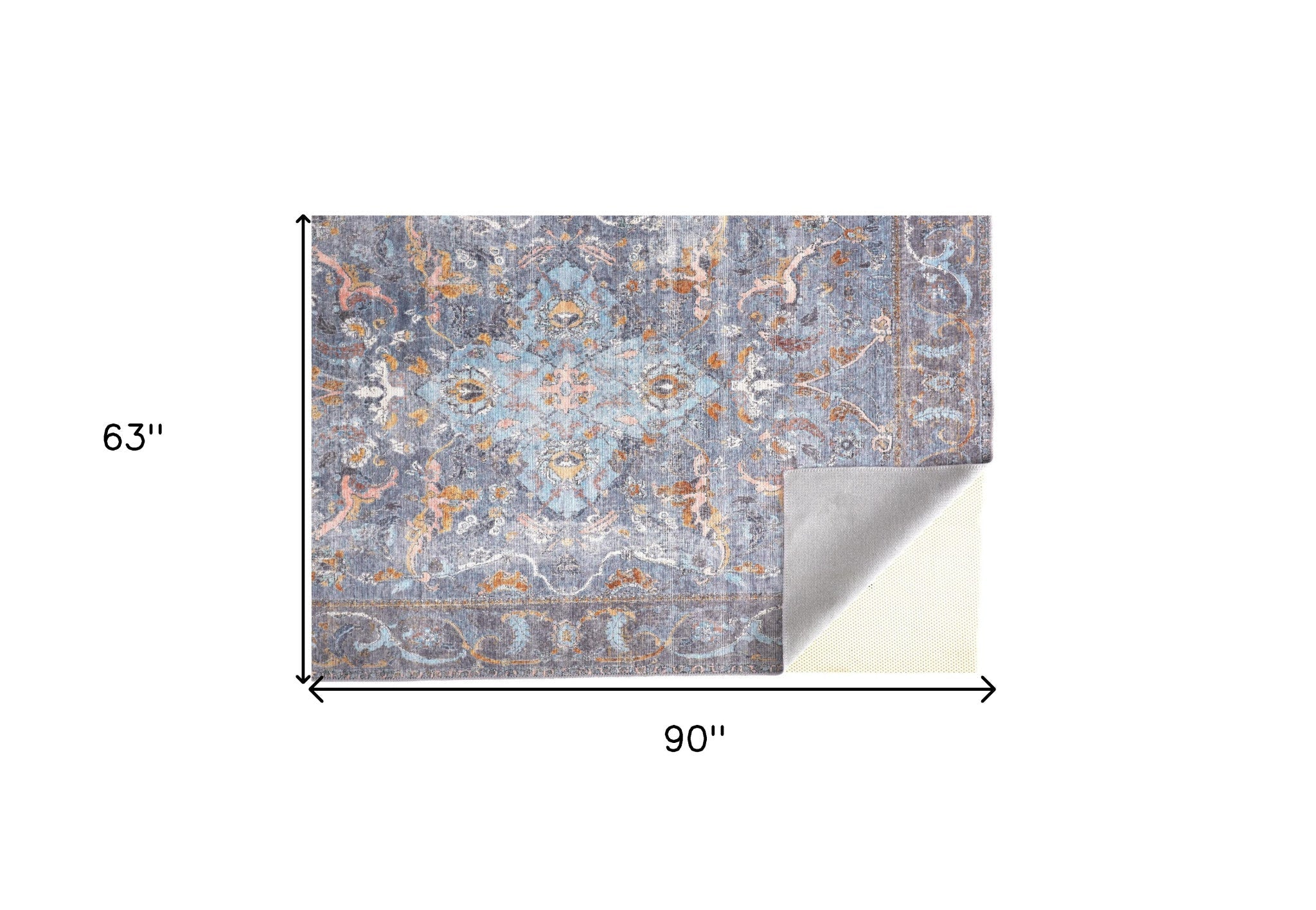 5' X 8' Blue And Gray Floral Medallion Area Rug Homeroots Home Decor