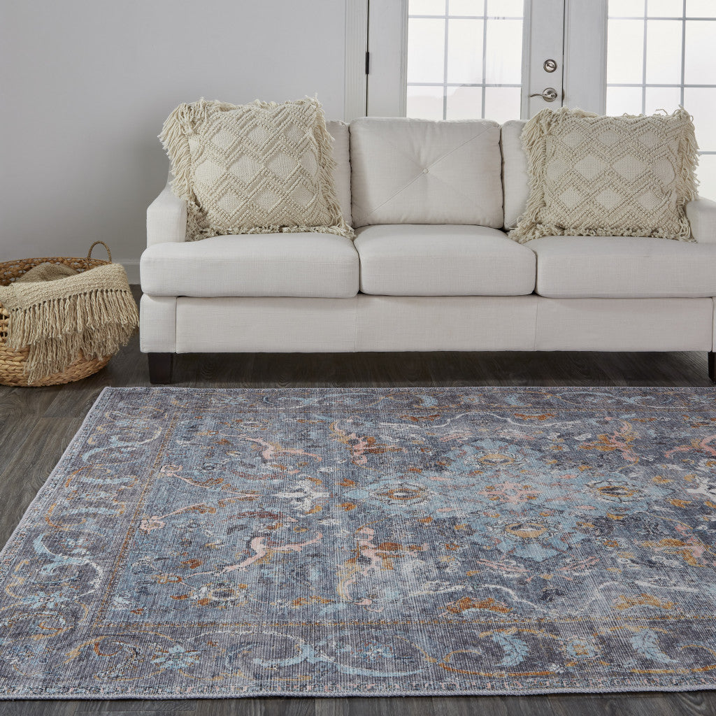 5' X 8' Blue And Gray Floral Medallion Area Rug Homeroots Home Decor