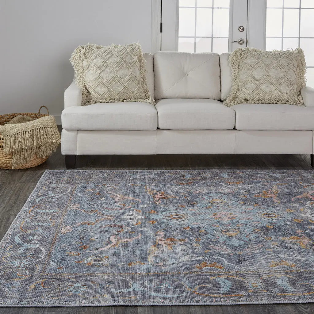 5' X 8' Blue And Gray Floral Medallion Area Rug Homeroots Home Decor