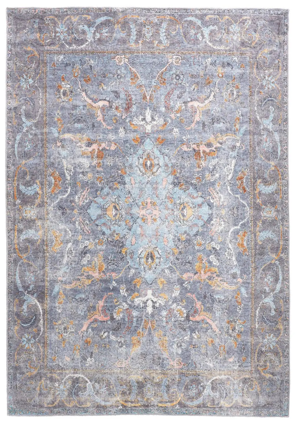 5' X 8' Blue And Gray Floral Medallion Area Rug Homeroots Home Decor