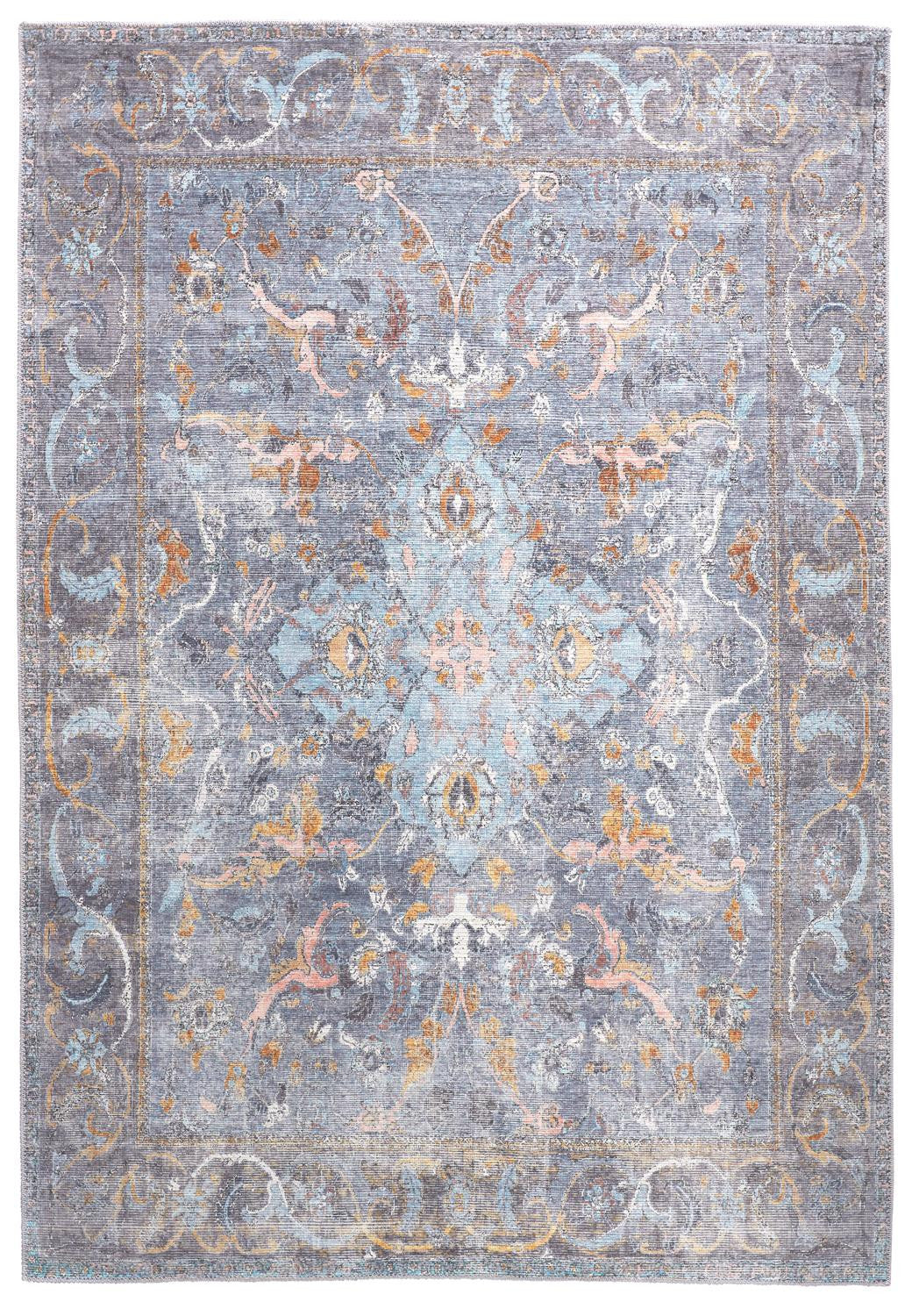 5' X 8' Blue And Gray Floral Medallion Area Rug Homeroots Home Decor