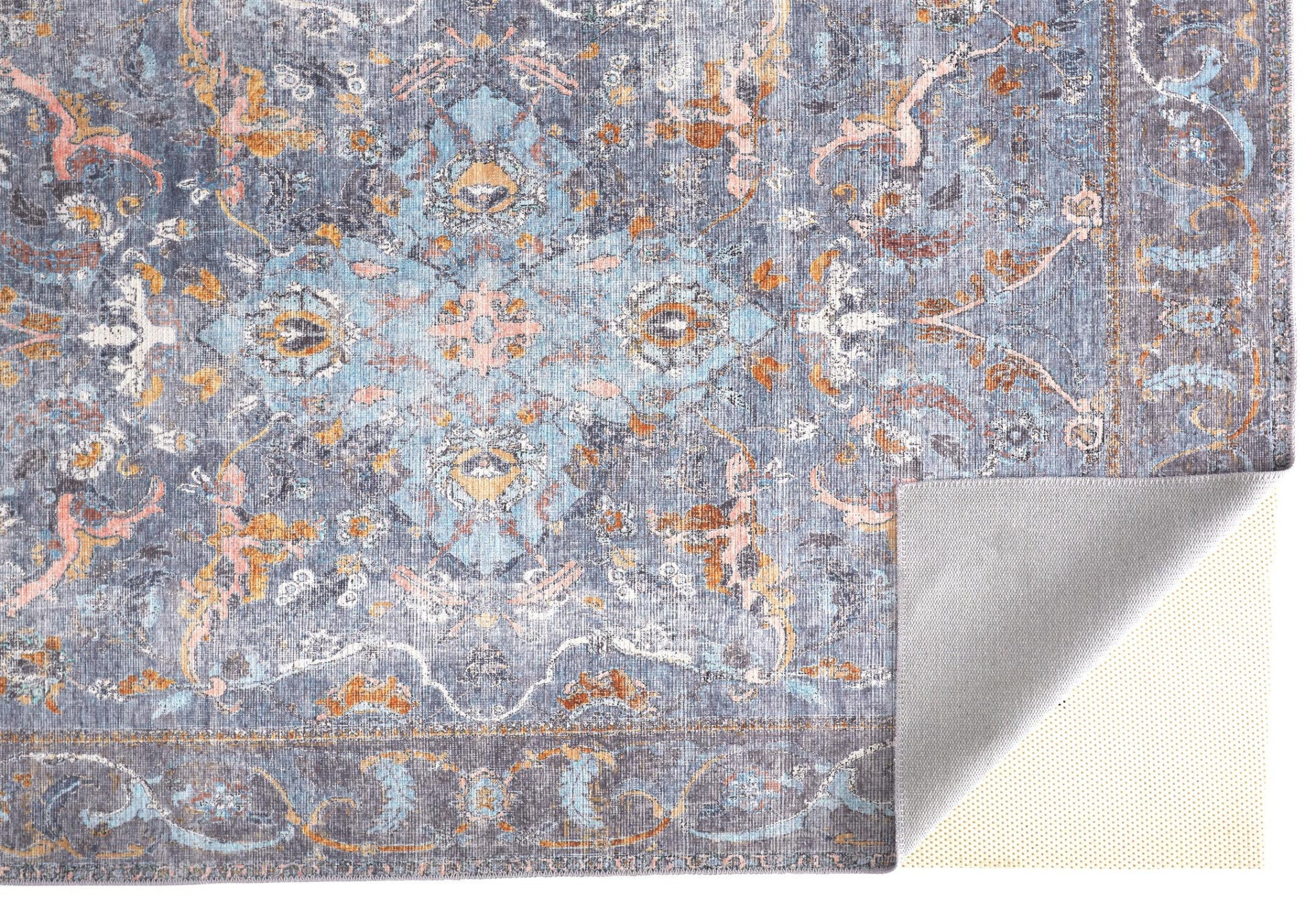 5' X 8' Blue And Gray Floral Medallion Area Rug Homeroots Home Decor