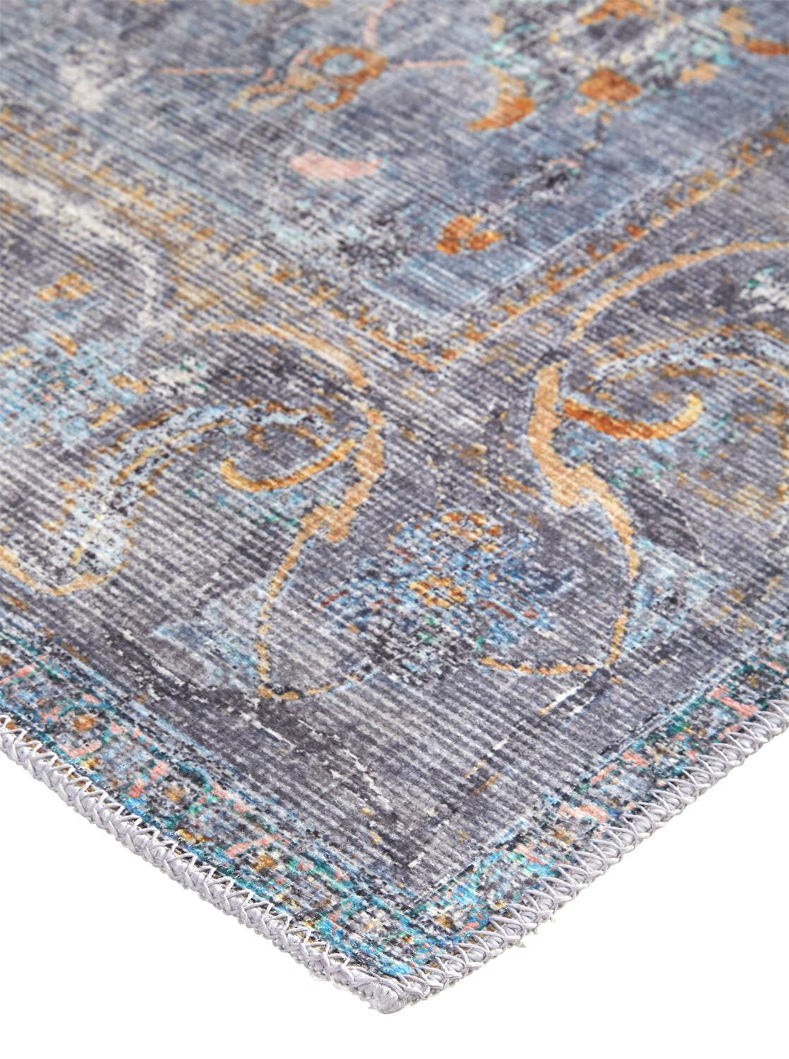 5' X 8' Blue And Gray Floral Medallion Area Rug Homeroots Home Decor