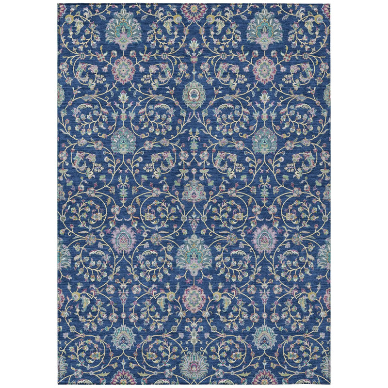 5' X 8' Blue And Gray Floral Washable Indoor Outdoor Area Rug Homeroots Outdoor