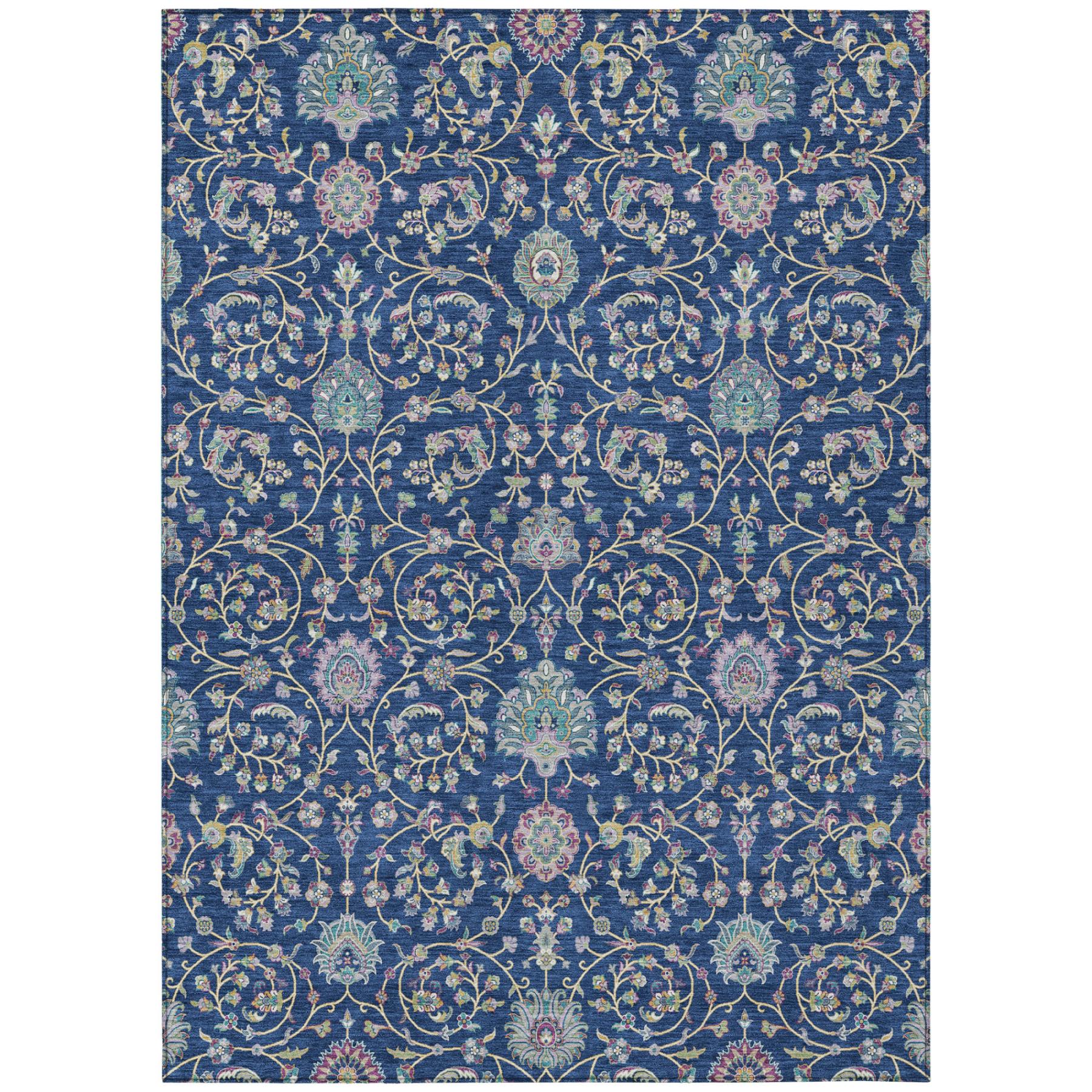5' X 8' Blue And Gray Floral Washable Indoor Outdoor Area Rug Homeroots Outdoor