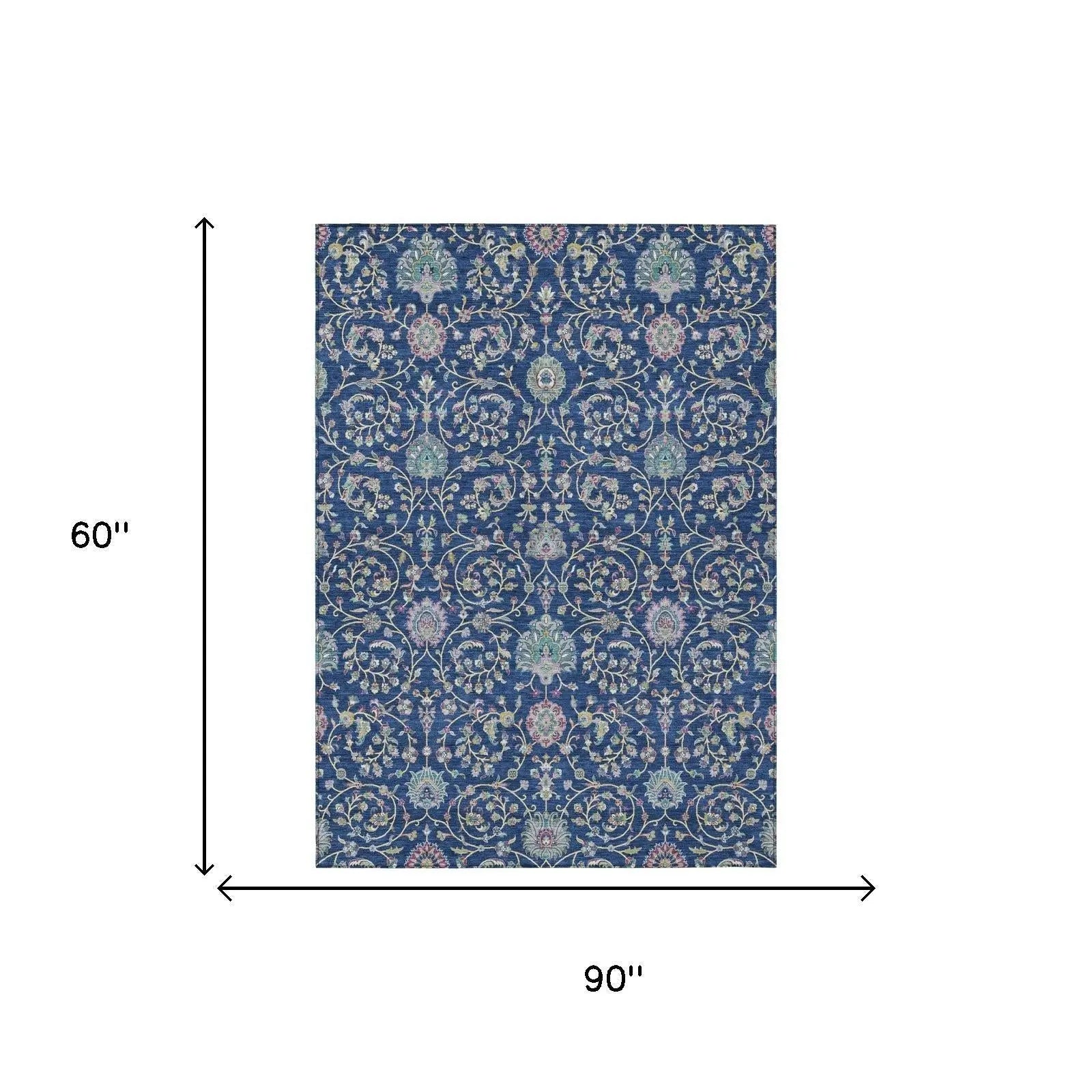 5' X 8' Blue And Gray Floral Washable Indoor Outdoor Area Rug Homeroots Outdoor