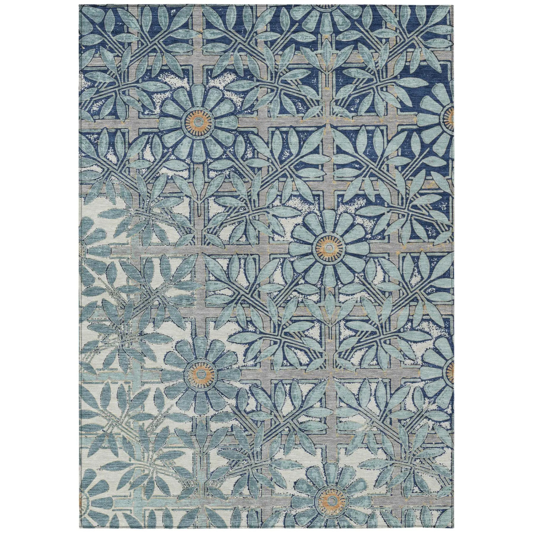 5' X 8' Blue And Gray Floral Washable Indoor Outdoor Area Rug Homeroots Outdoor