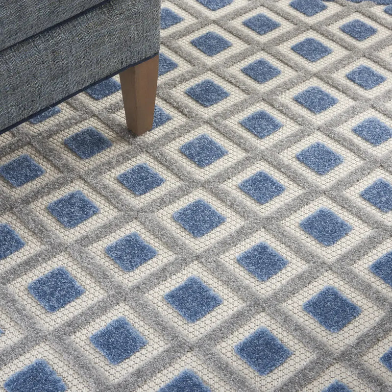 5' X 8' Blue And Gray Geometric Indoor Outdoor Area Rug Homeroots Outdoor