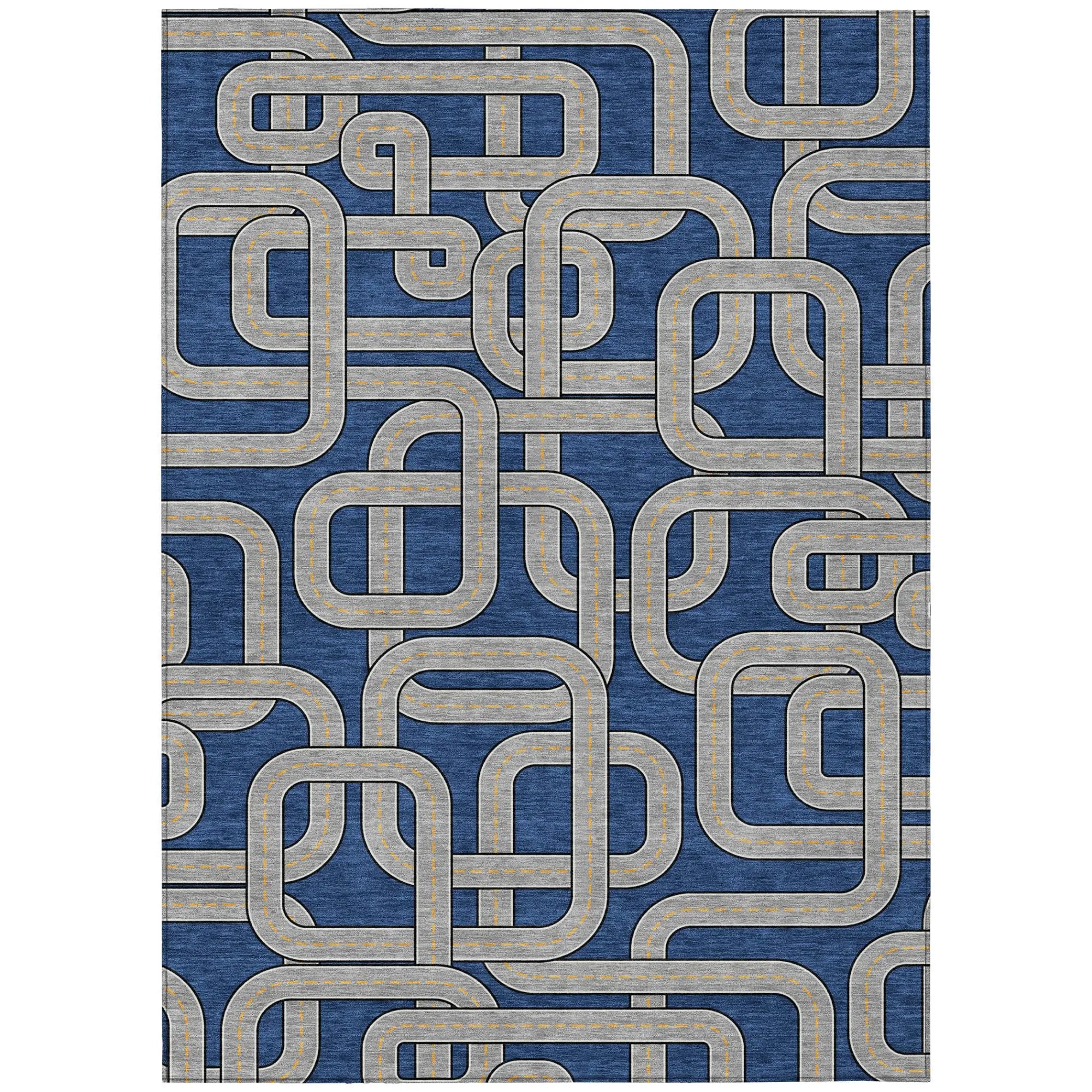 5' X 8' Blue And Gray Geometric Washable Indoor Outdoor Area Rug Homeroots Outdoor