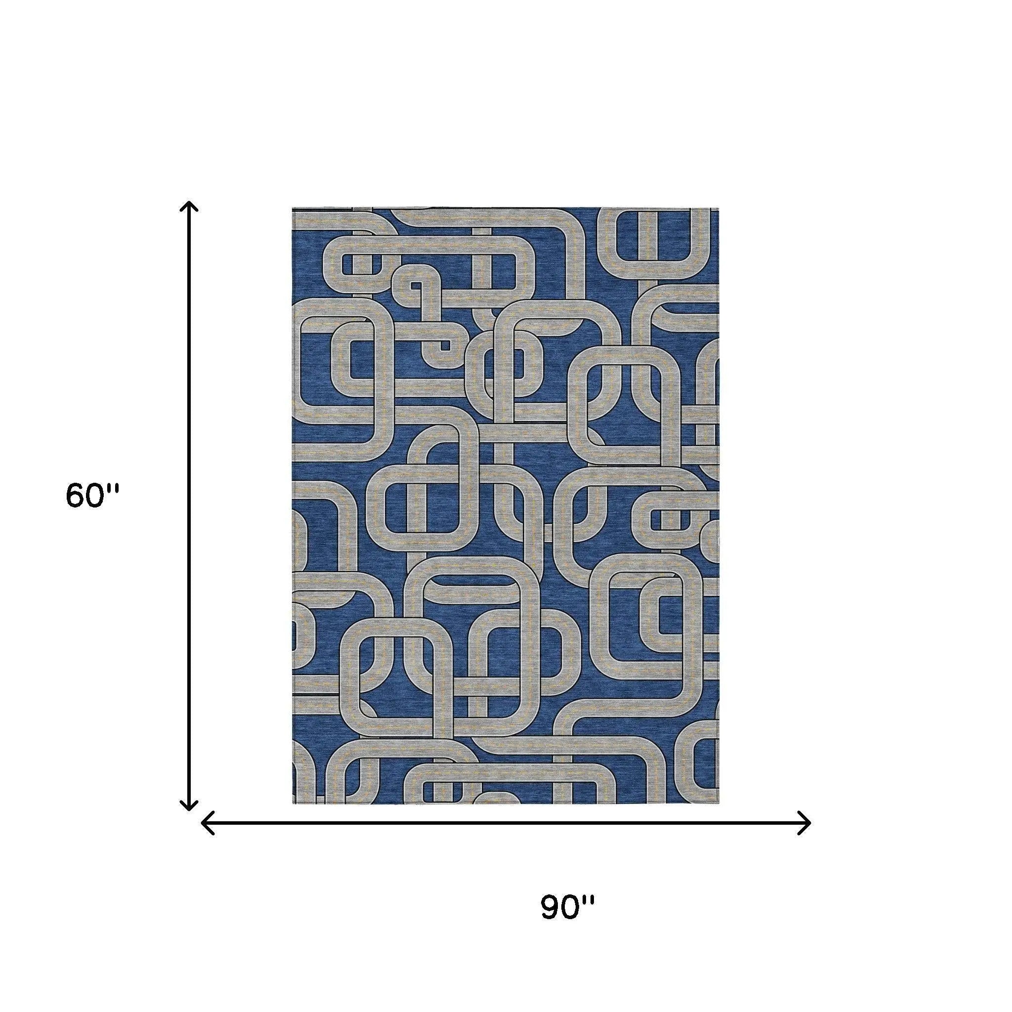 5' X 8' Blue And Gray Geometric Washable Indoor Outdoor Area Rug Homeroots Outdoor
