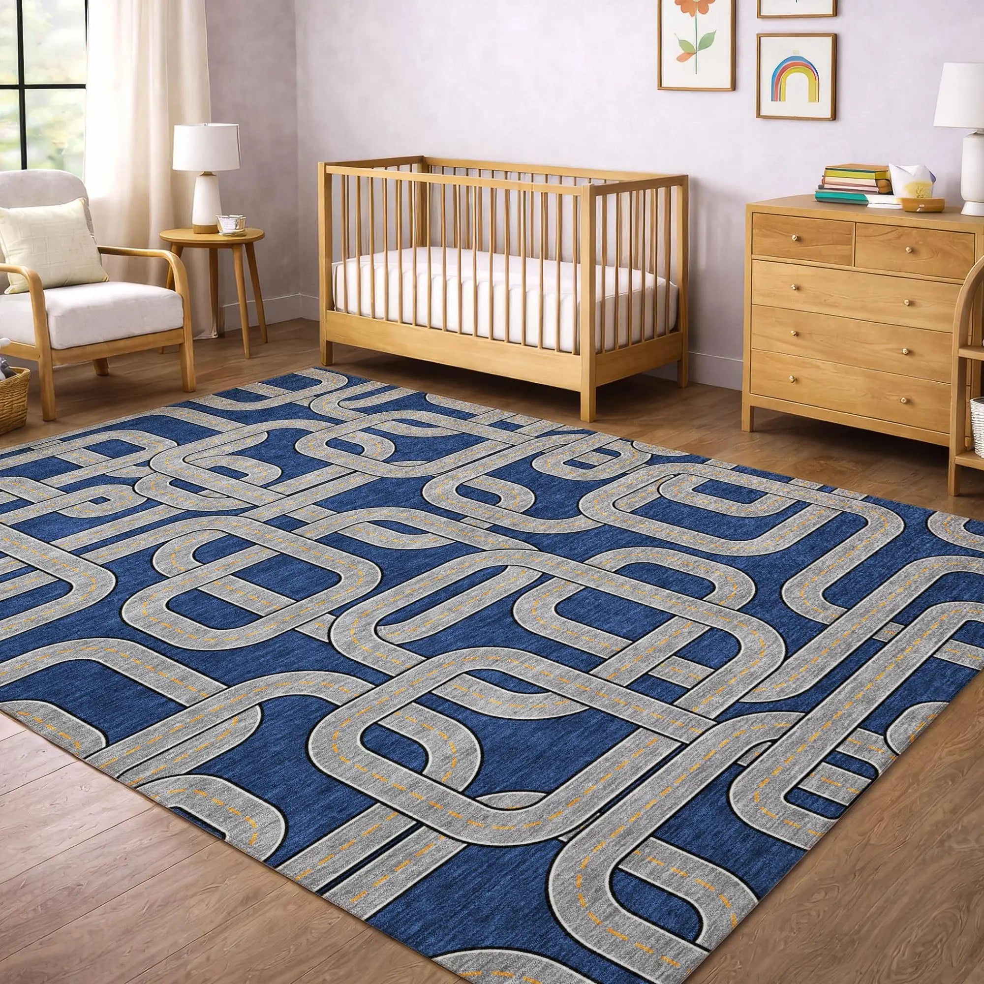 5' X 8' Blue And Gray Geometric Washable Indoor Outdoor Area Rug Homeroots Outdoor