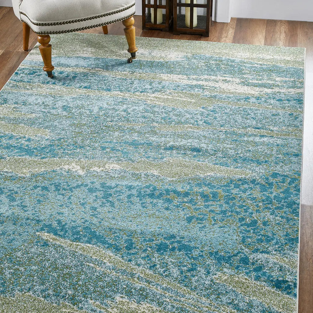5' X 8' Blue And Green Abstract Area Rug Homeroots Home Decor