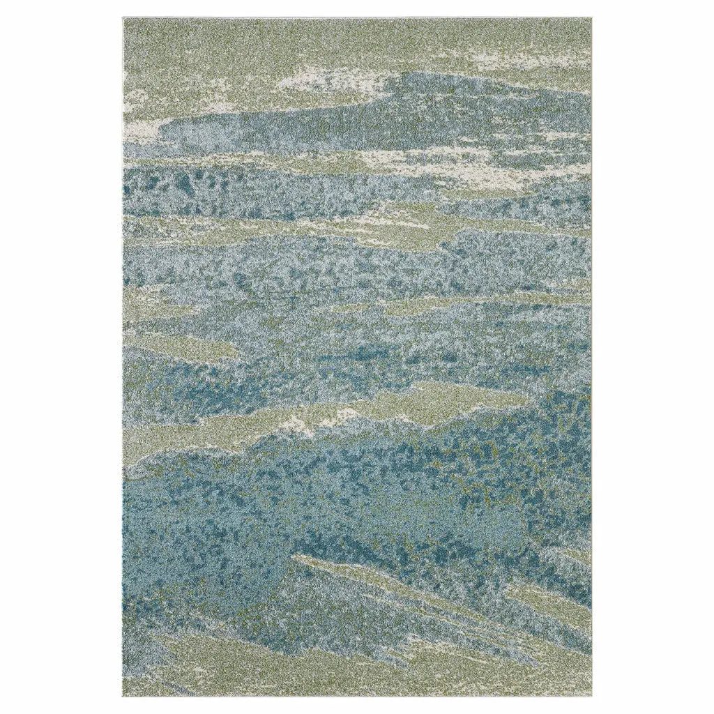 5' X 8' Blue And Green Abstract Area Rug Homeroots Home Decor