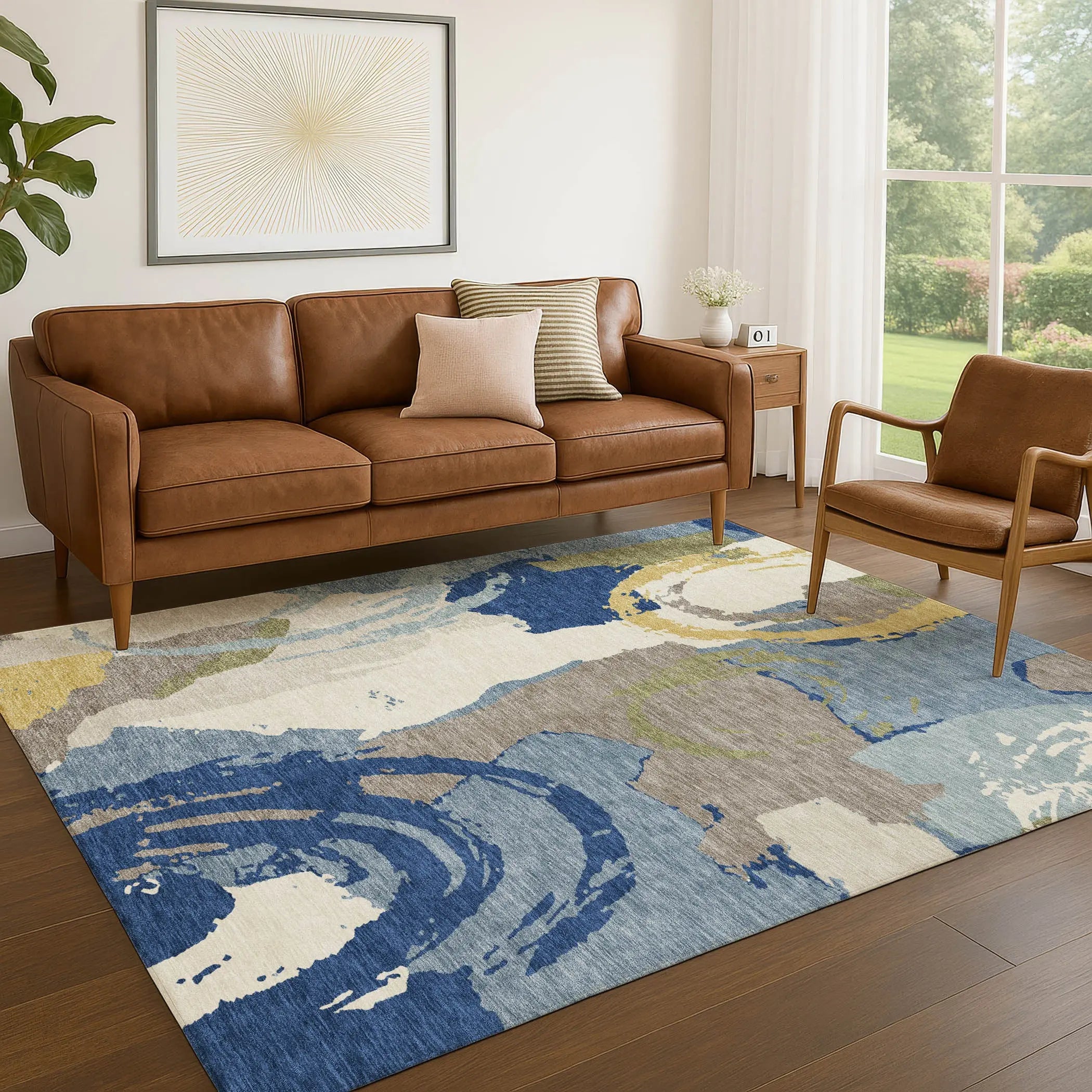 5' X 8' Blue And Green Abstract Washable Indoor Outdoor Area Rug Homeroots Outdoor