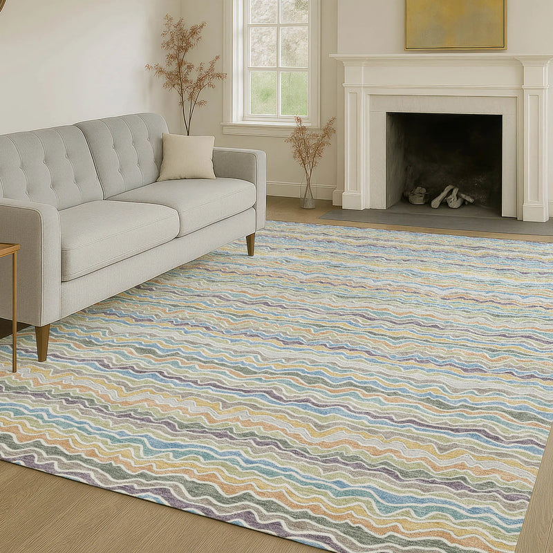 5' X 8' Blue And Green Striped Washable Indoor Outdoor Area Rug Homeroots Outdoor