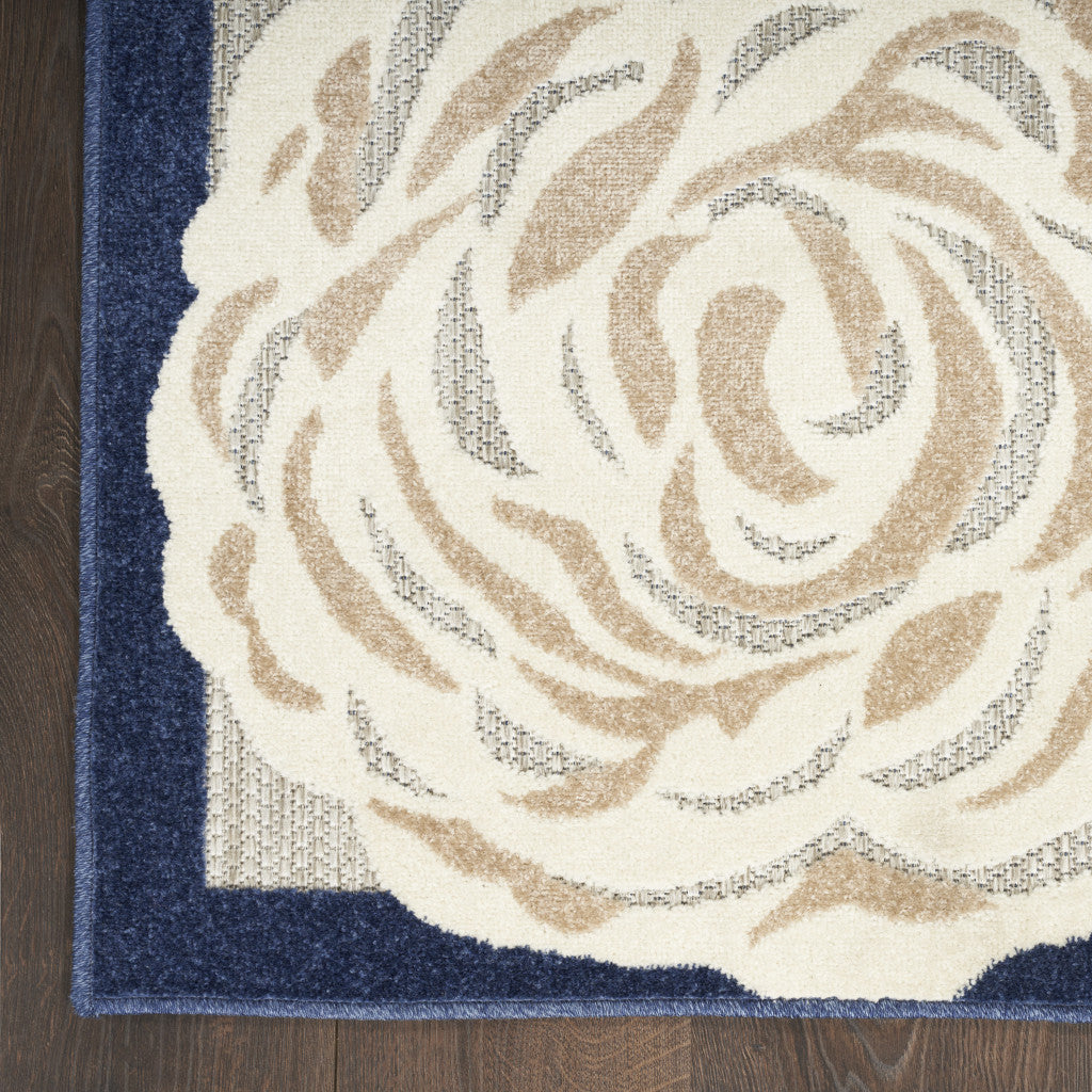 5' X 8' Blue And Grey Floral Stain Resistant Non Skid Area Rug Homeroots Outdoor