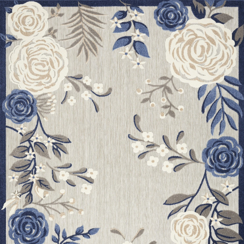 5' X 8' Blue And Grey Floral Stain Resistant Non Skid Area Rug Homeroots Outdoor