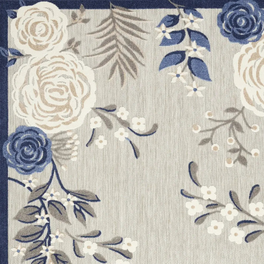 5' X 8' Blue And Grey Floral Stain Resistant Non Skid Area Rug Homeroots Outdoor
