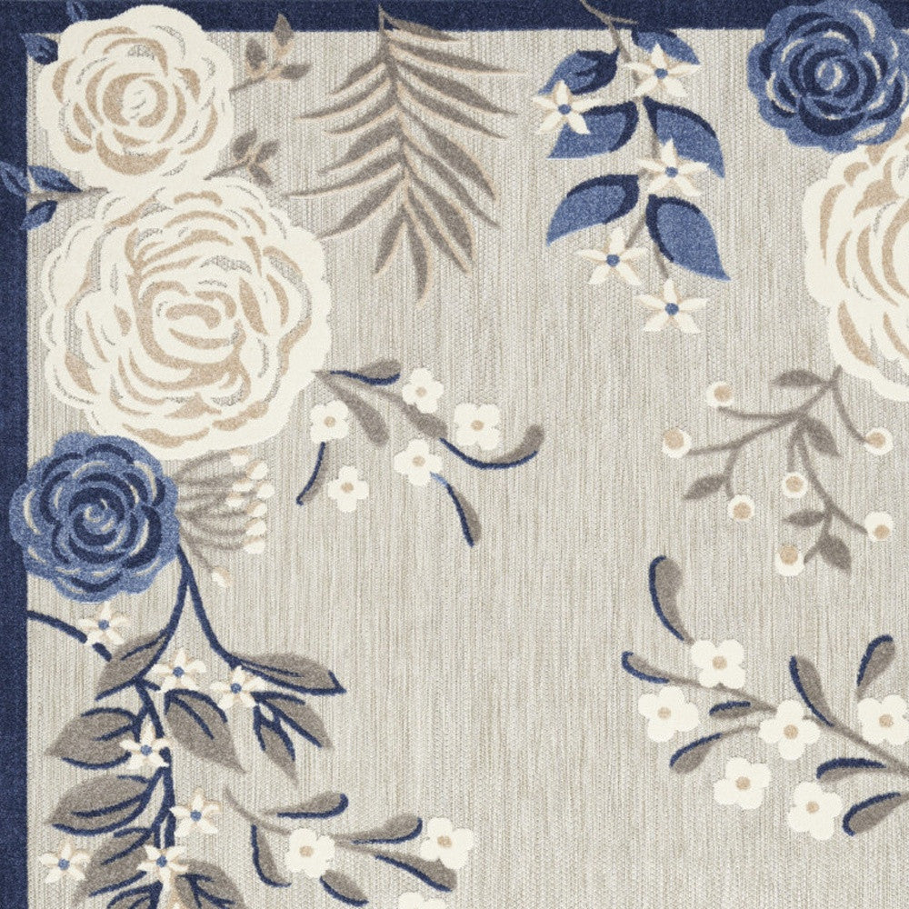 5' X 8' Blue And Grey Floral Stain Resistant Non Skid Area Rug Homeroots Outdoor