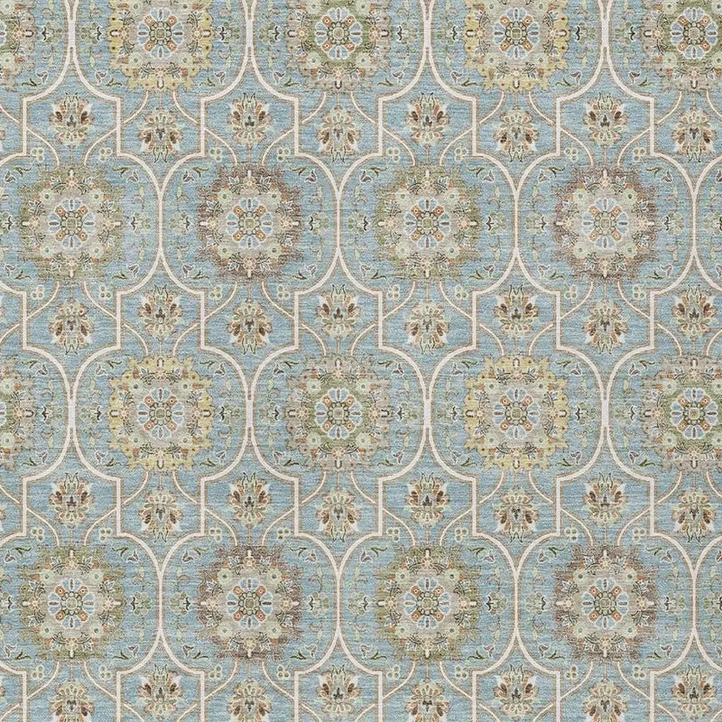 5' X 8' Blue And Ivory Floral Medallion Washable Indoor Outdoor Area Rug Homeroots Outdoor