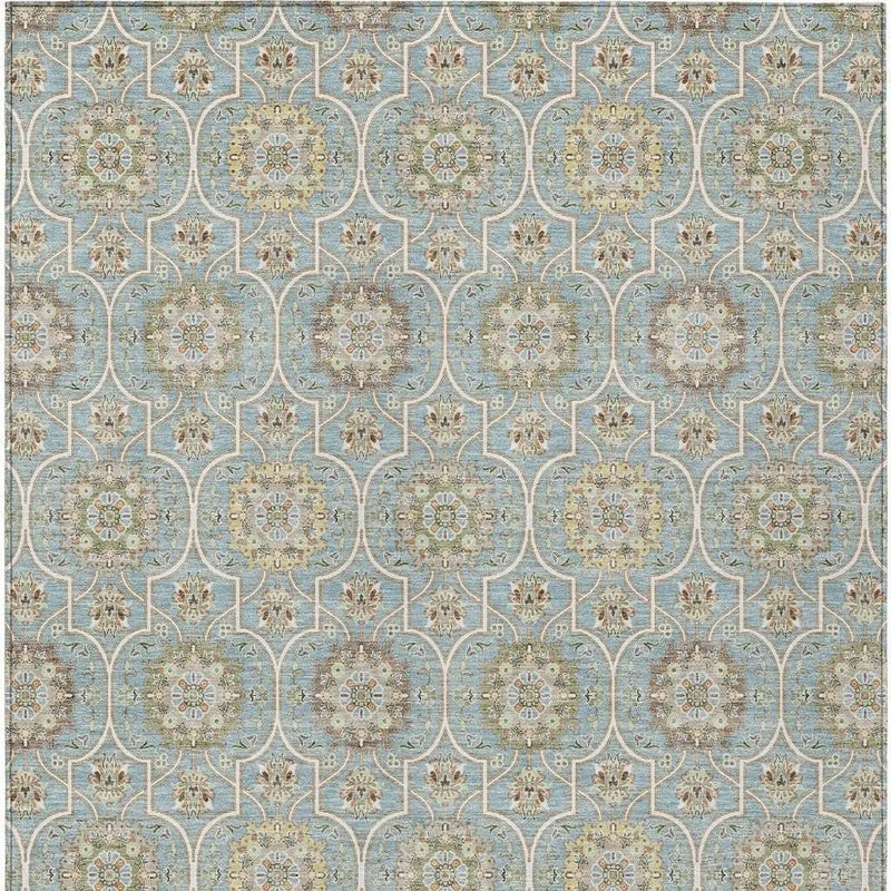5' X 8' Blue And Ivory Floral Medallion Washable Indoor Outdoor Area Rug Homeroots Outdoor