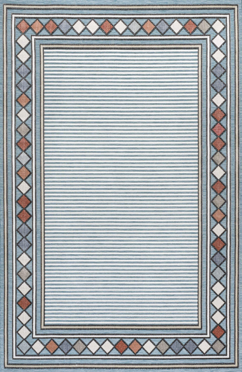 5' X 8' Blue And Ivory Geometric Indoor Outdoor Area Rug - GreatEagleInc