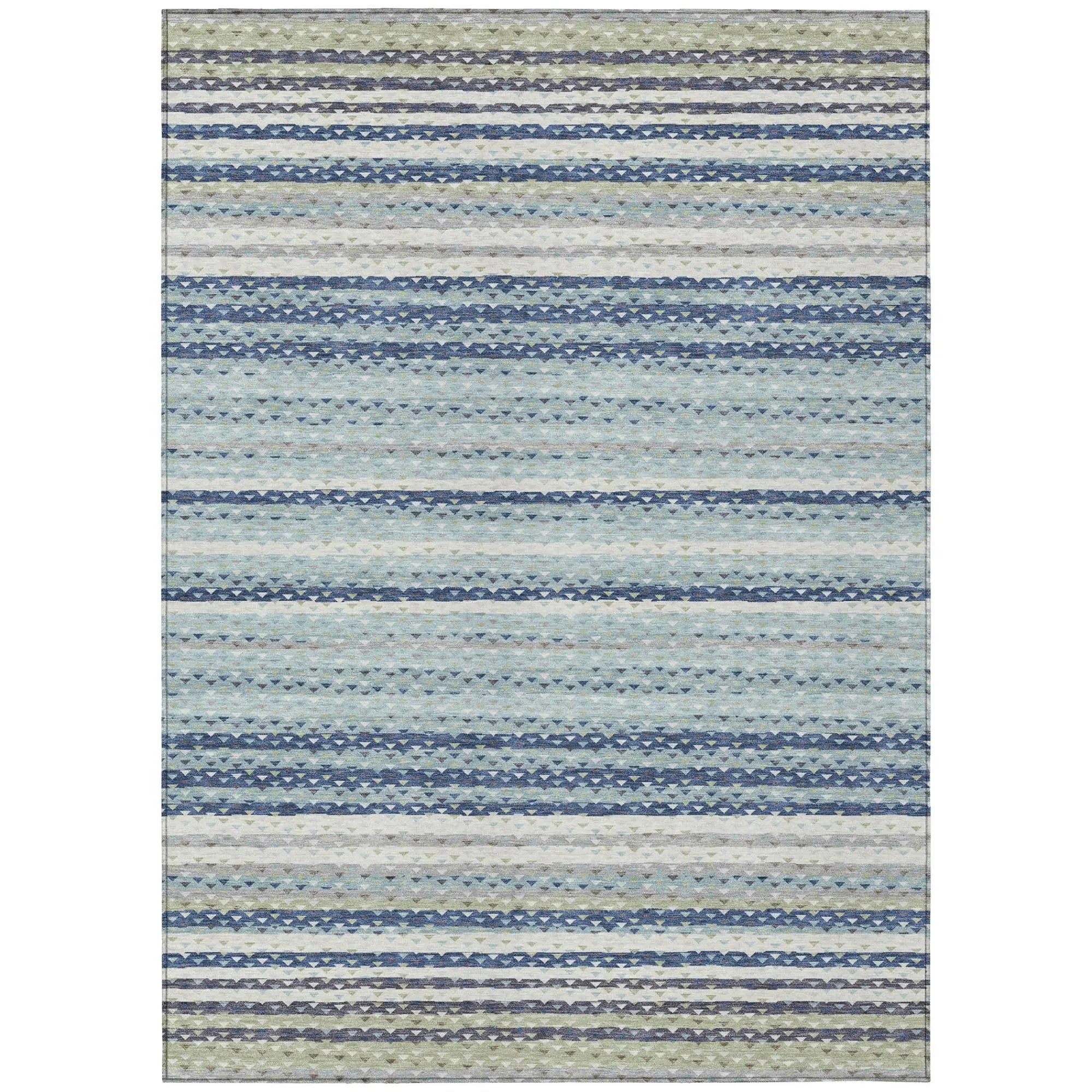 5' X 8' Blue And Ivory Striped Washable Indoor Outdoor Area Rug Homeroots Outdoor