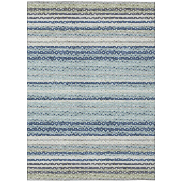 5' X 8' Blue And Ivory Striped Washable Indoor Outdoor Area Rug Homeroots Outdoor