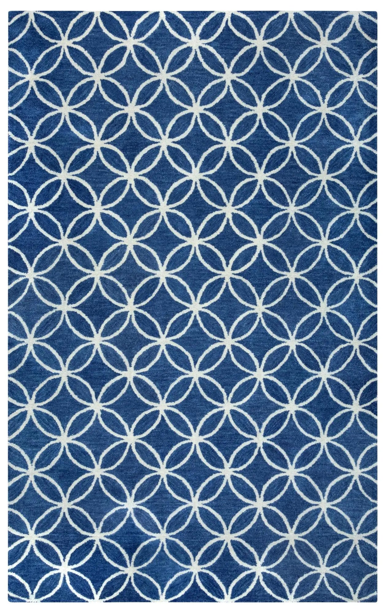5' X 8' Blue And Ivory Wool Geometric Hand Tufted Area Rug Homeroots Home Decor