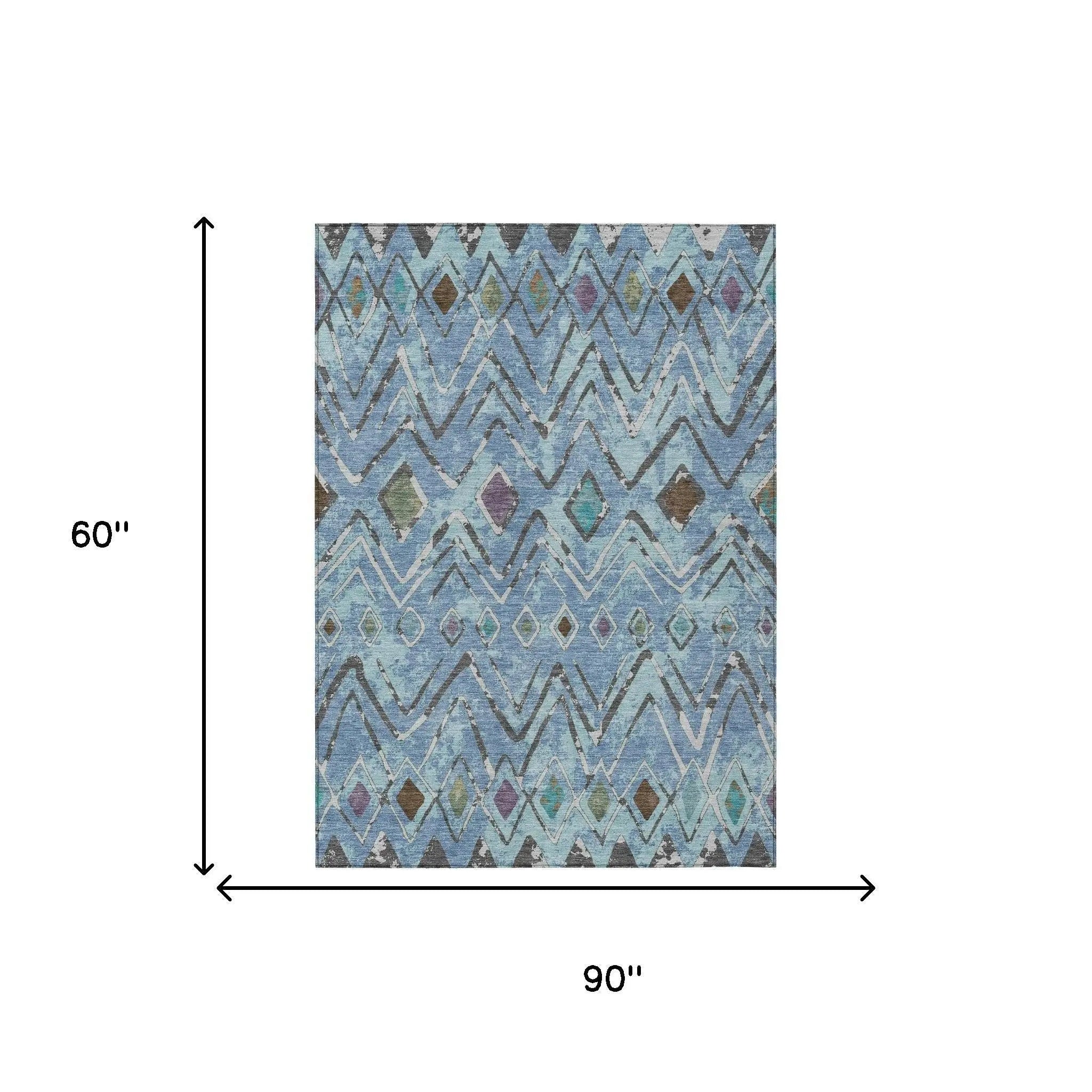5' X 8' Blue And Khaki Geometric Washable Indoor Outdoor Area Rug Homeroots Outdoor