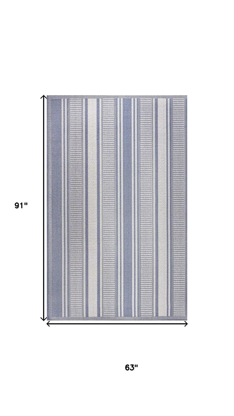 5' X 8' Blue And Light Gray Striped Indoor Outdoor Area Rug Homeroots Outdoor