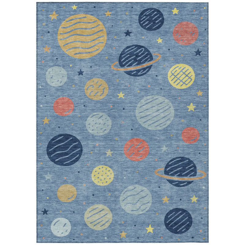 5' X 8' Blue And Navy Blue Floral Washable Indoor Outdoor Area Rug Homeroots Outdoor