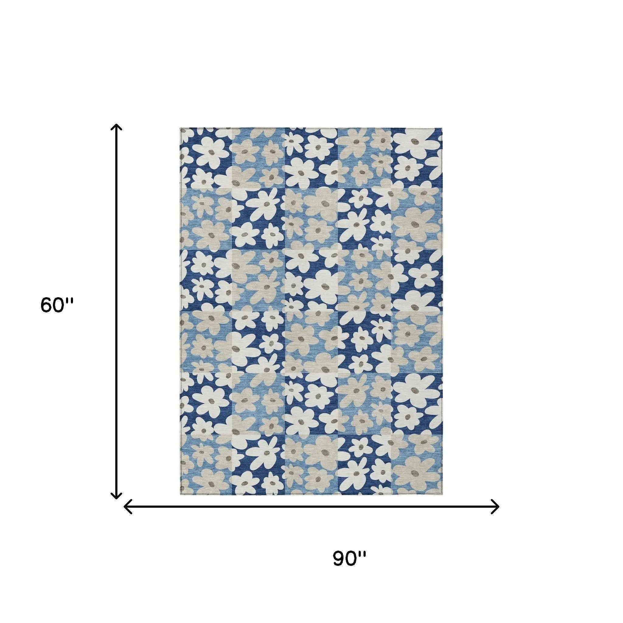 5' X 8' Blue And Navy Blue Floral Washable Indoor Outdoor Area Rug Homeroots Outdoor