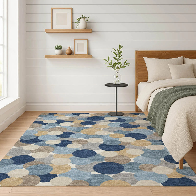 5' X 8' Blue And Navy Blue Geometric Washable Indoor Outdoor Area Rug Homeroots Outdoor
