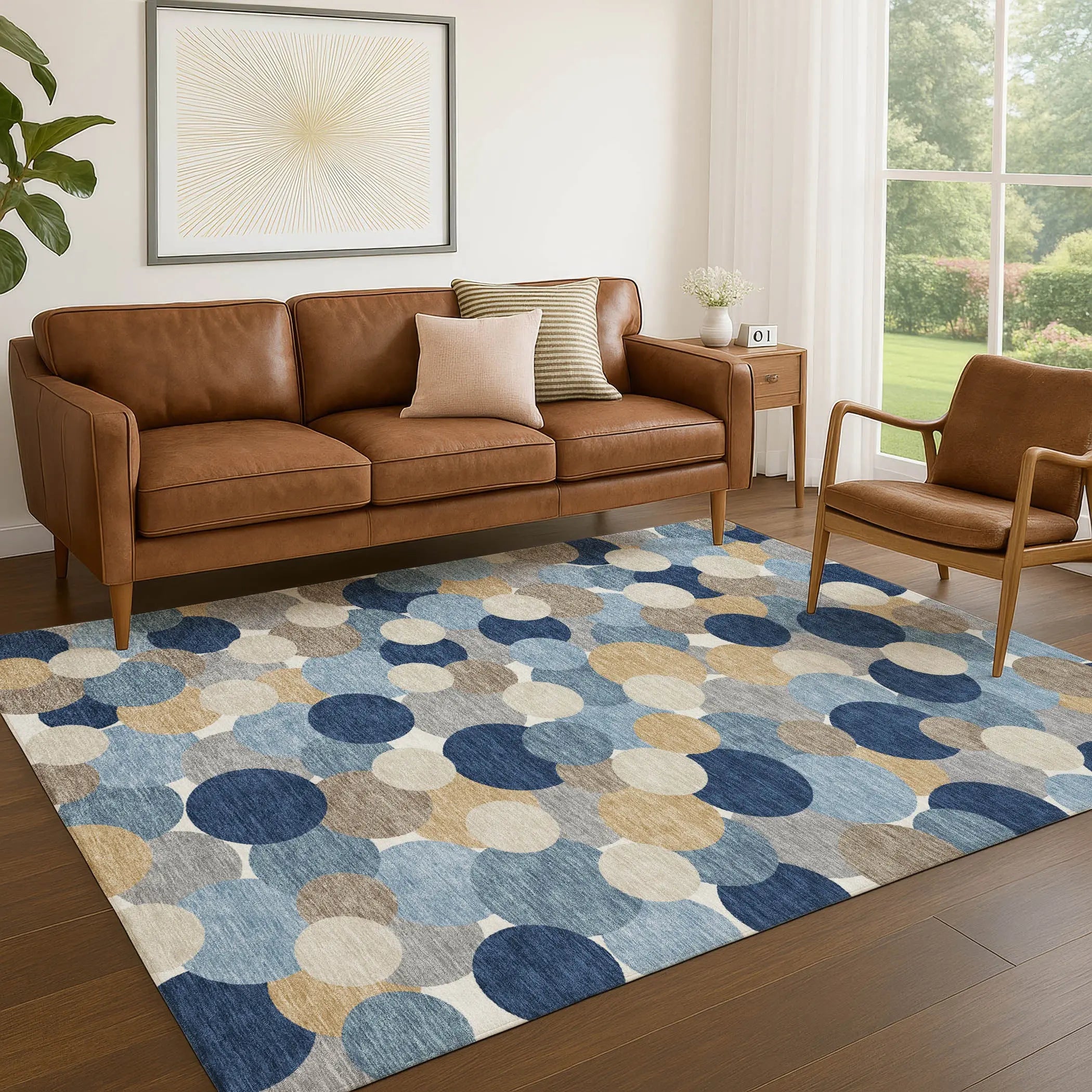 5' X 8' Blue And Navy Blue Geometric Washable Indoor Outdoor Area Rug Homeroots Outdoor