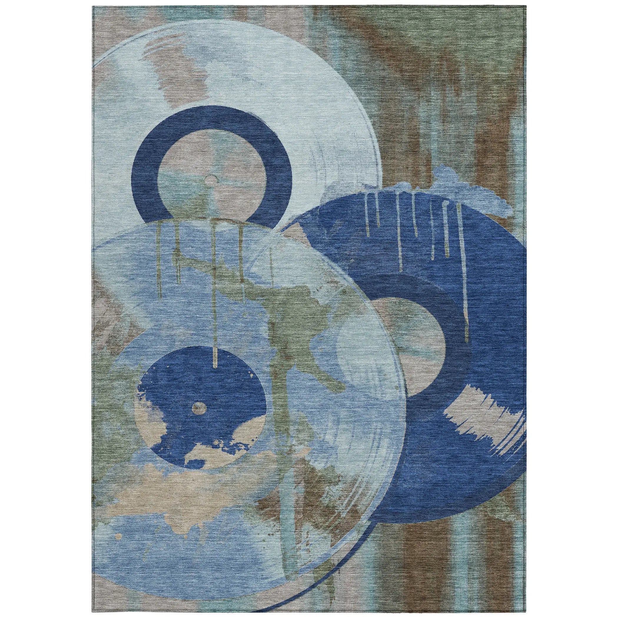 5' X 8' Blue And Navy Blue Geometric Washable Indoor Outdoor Area Rug Homeroots Outdoor