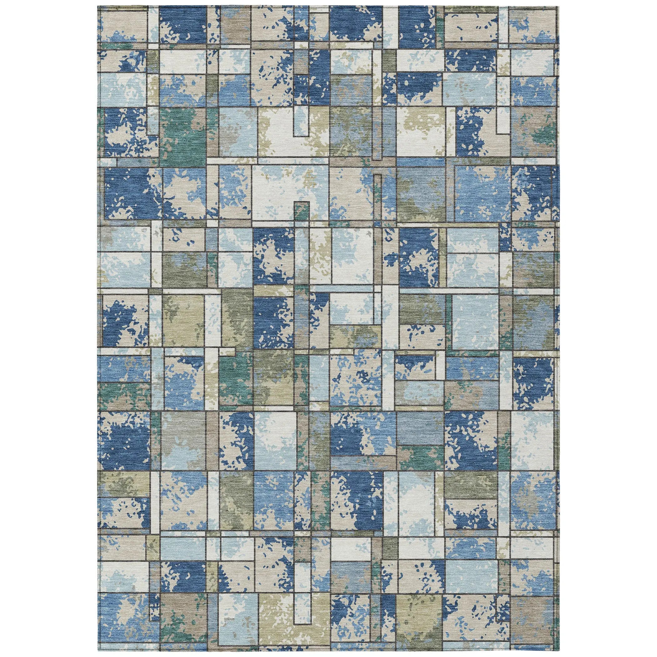 5' X 8' Blue And Navy Blue Geometric Washable Indoor Outdoor Area Rug Homeroots Outdoor