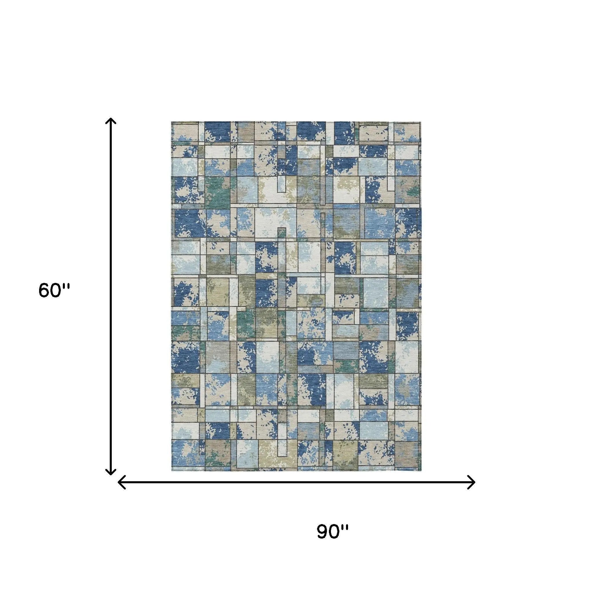 5' X 8' Blue And Navy Blue Geometric Washable Indoor Outdoor Area Rug Homeroots Outdoor