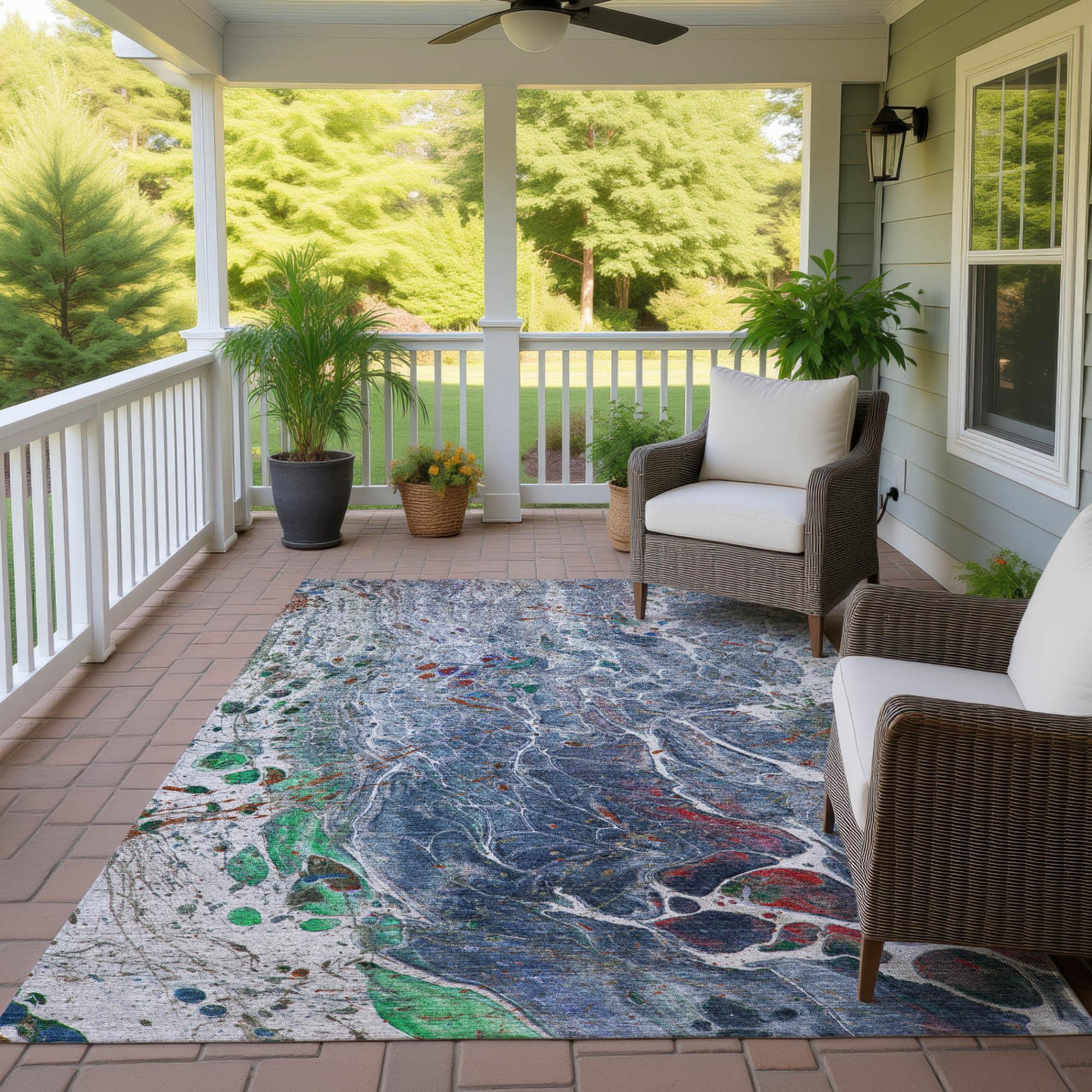 5' X 8' Blue And Pewter Abstract Washable Indoor Outdoor Area Rug Homeroots Outdoor