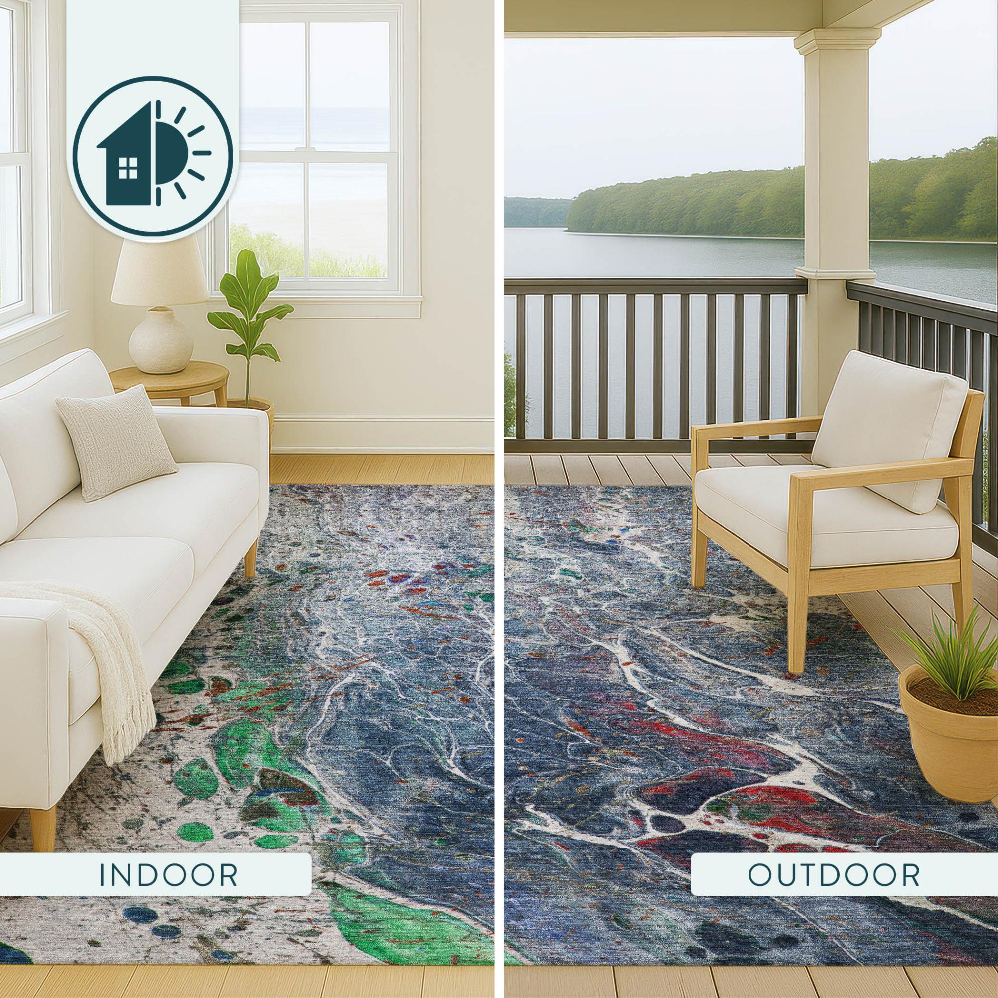 5' X 8' Blue And Pewter Abstract Washable Indoor Outdoor Area Rug Homeroots Outdoor