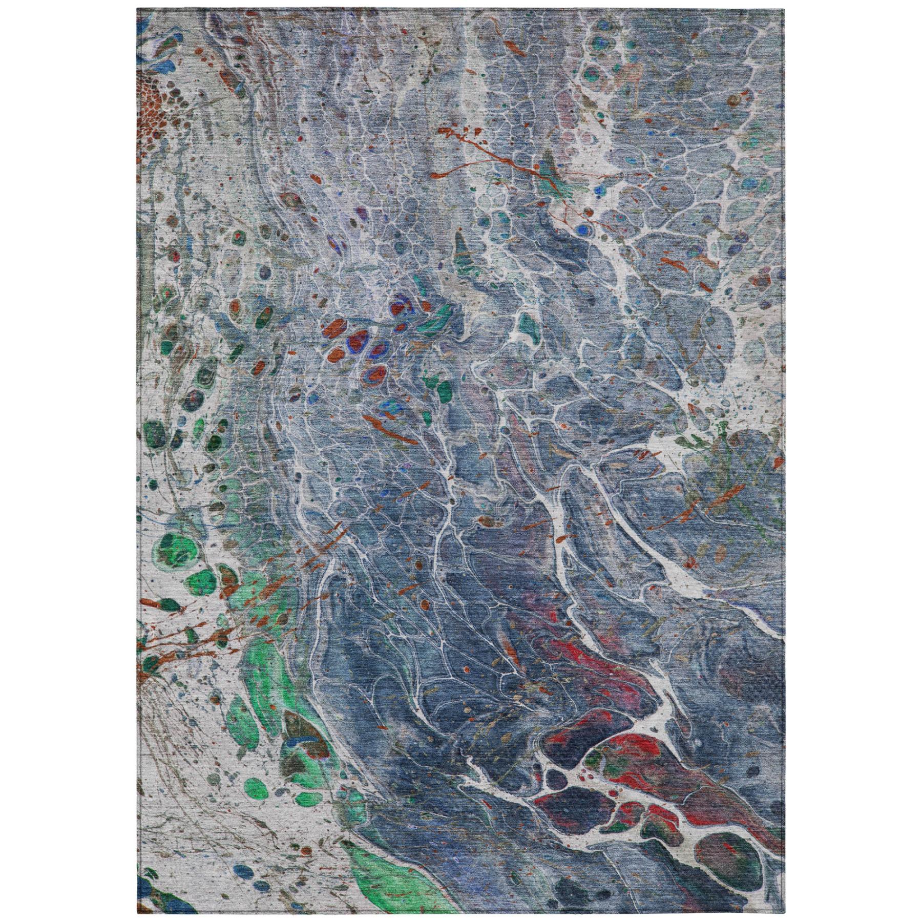 5' X 8' Blue And Pewter Abstract Washable Indoor Outdoor Area Rug Homeroots Outdoor