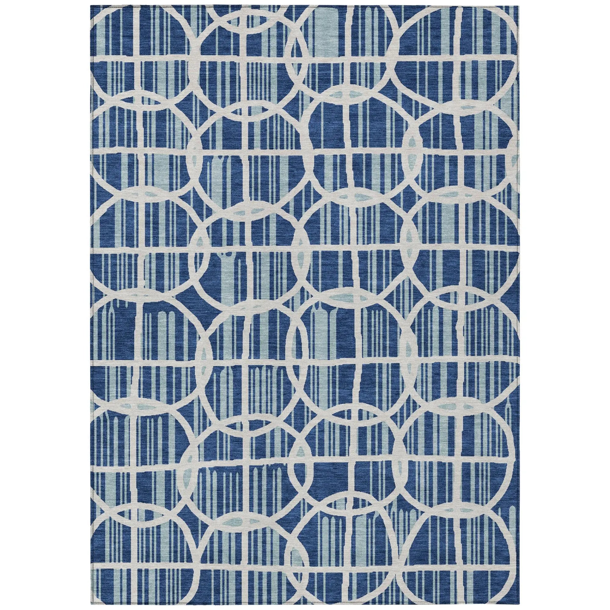 5' X 8' Blue And Silver Geometric Washable Indoor Outdoor Area Rug Homeroots Outdoor