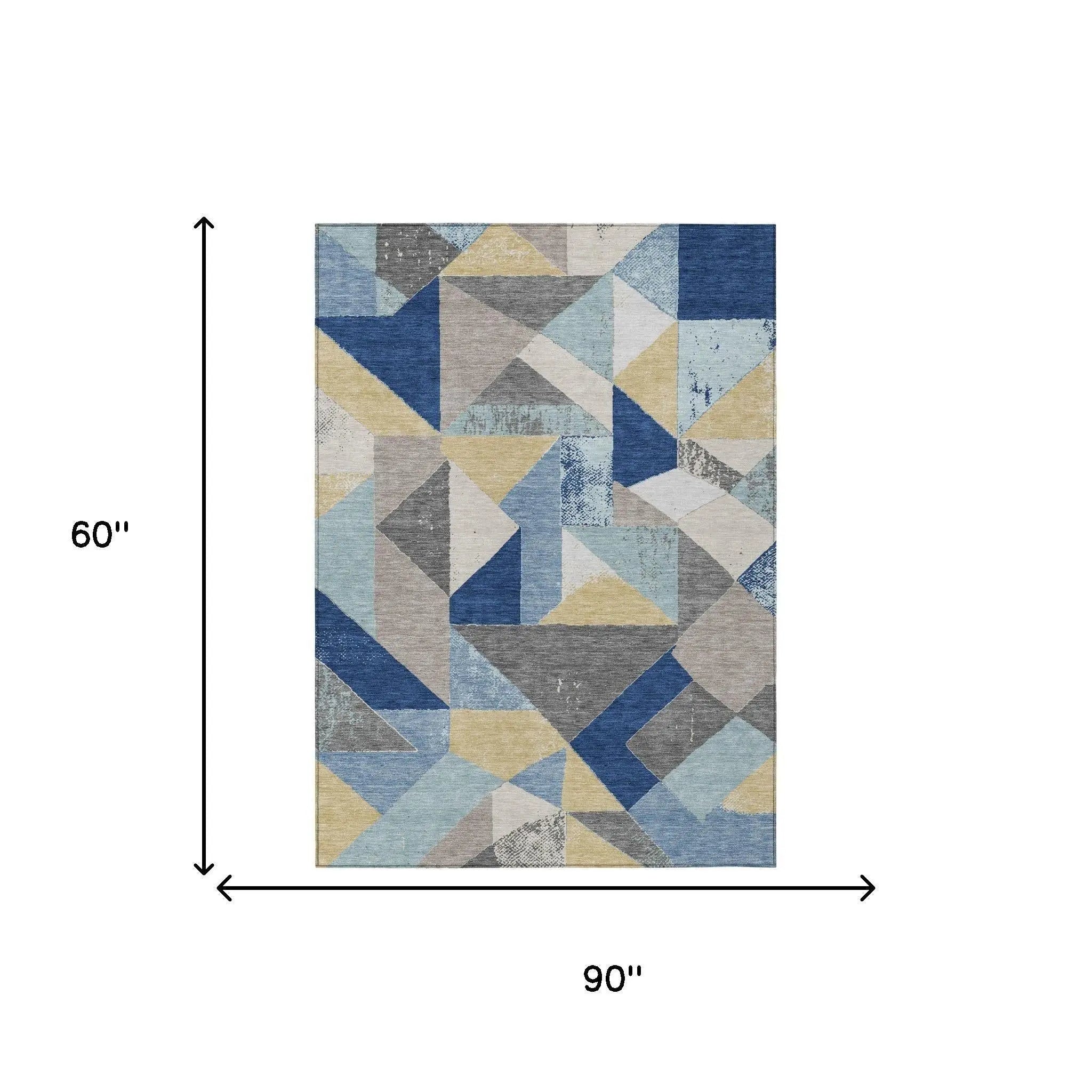 5' X 8' Blue And Silver Geometric Washable Indoor Outdoor Area Rug Homeroots Outdoor