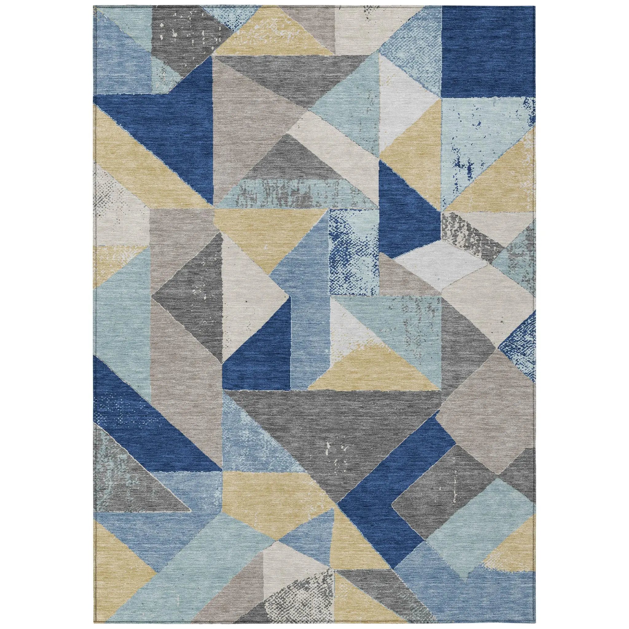5' X 8' Blue And Silver Geometric Washable Indoor Outdoor Area Rug Homeroots Outdoor