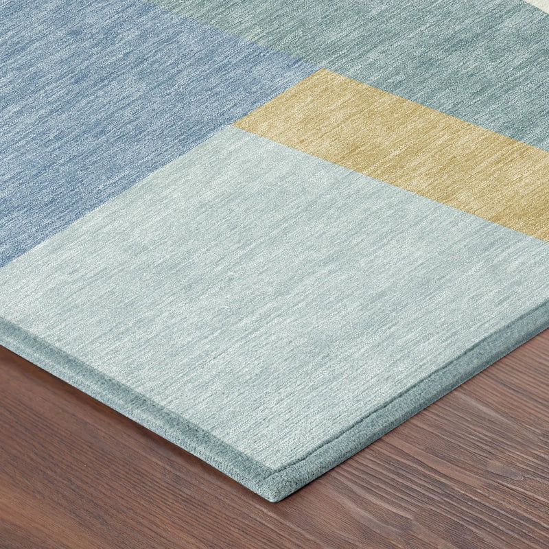 5' X 8' Blue And Teal Blue Geometric Washable Indoor Outdoor Area Rug Homeroots Outdoor